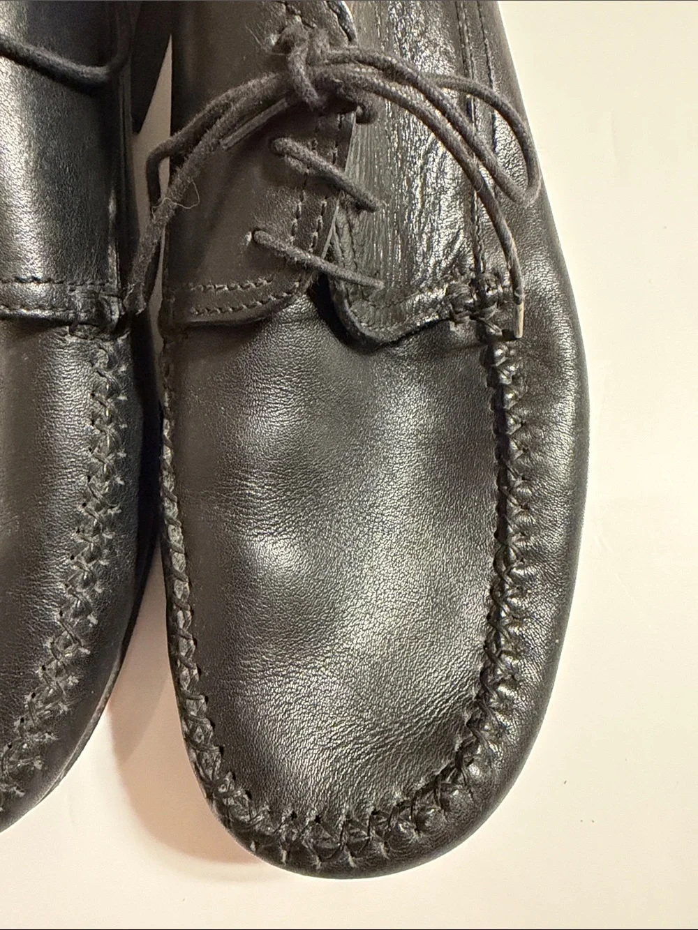 Soldini Stone Haven Italian Black Leather Lace-Up Driving Loafers Size 44/10.5